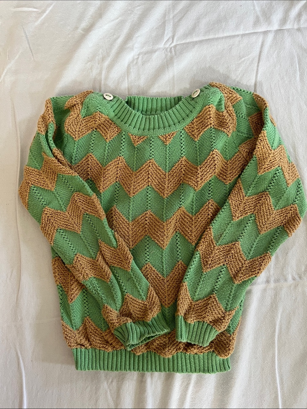 Misha & Puff Girls mint & beige chevron cotton sweater